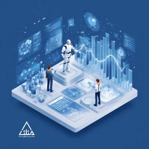 تصویر مفهومی همکاری انسان و هوش مصنوعی در مدیریت کسب‌وکار.