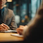 تصویر یک جلسه مذاکره حرفه‌ای در ایران با تمرکز بر گوش دادن فعال، تماس چشمی، یادداشت‌برداری و زبان بدن باز برای ایجاد اعتماد