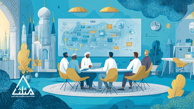 تصویر مفهومی جذب استعداد و نگهداشت نیرو در سازمان‌های ایرانی با تمرکز بر رهبری، مدیریت منابع انسانی، آنبوردینگ و مسیر رشد