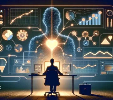 ترکیب داده و احساس در استراتژی بازاریابی دیجیتال؛ داشبورد تحلیلی در کنار سیلوئت انسانی و آیکون‌های Customer Journey برای بازاریابی داده‌محور و برندسازی احساسی