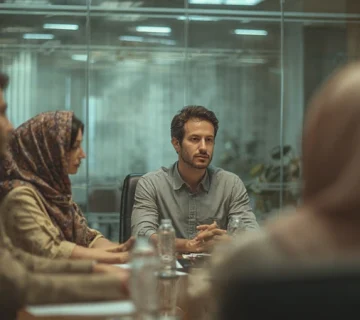 مدیر ایرانی با هوش هیجانی در جلسه تیمی؛ نمایش همدلی، شنیدن فعال و مدیریت تعارض در محیط کاری حرفه‌ای