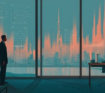 مدیریت ذهن مدیر در شرایط پرفشار؛ تصویری از یک مدیر ایرانی در دفتر کار تهران با نمودارهای تصمیم‌گیری، ژورنال‌نویسی و الگوی تنفس برای کاهش استرس تصمیم‌گیری