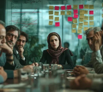تصویر تصمیم‌های گروهی در اتاق جلسه با تأکید بر هم‌رأیی افراطی و یک عضو مردد؛ نمودارهای ساده و فضای تحلیلی برای بهبود تصمیم‌گیری جمعی