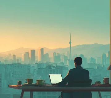 عادت‌های صبحگاهی مدیران الهام‌بخش: مدیر ایرانی در طلوع صبح با تمرکز، دفترچه ۱–۳–۵، چای و ابزارهای هوش‌مصنوعی در دفتر کار