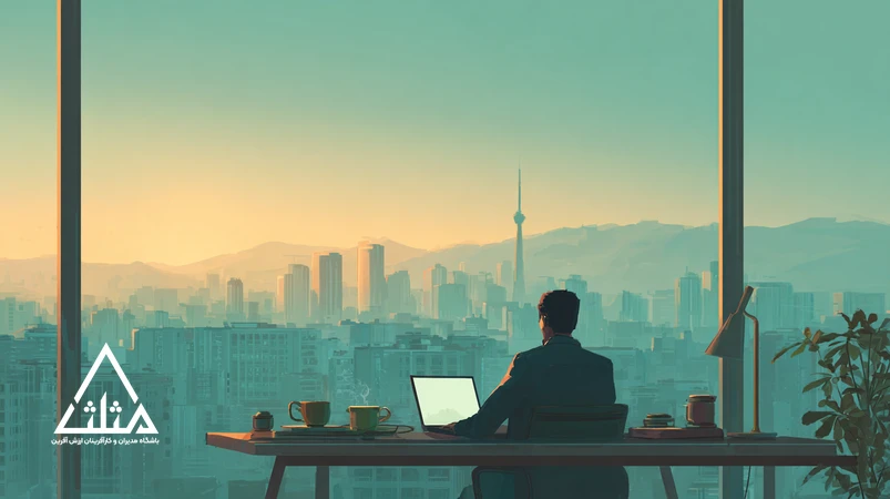 عادت‌های صبحگاهی مدیران الهام‌بخش: مدیر ایرانی در طلوع صبح با تمرکز، دفترچه ۱–۳–۵، چای و ابزارهای هوش‌مصنوعی در دفتر کار