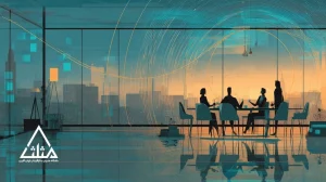 تصویر مفهومی فرهنگ سازمانی نامرئی در دفتر ایرانی؛ نشان‌دهنده تأثیر رفتارهای کوچک بر نتایج بزرگ و عملکرد تیم‌ها