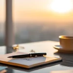 تصویر الهام روزانه مدیران؛ یک جمله کوتاه نوشته‌شده روی دفتر روی میز کار صبحگاهی برای تمرکز و روتین مدیران