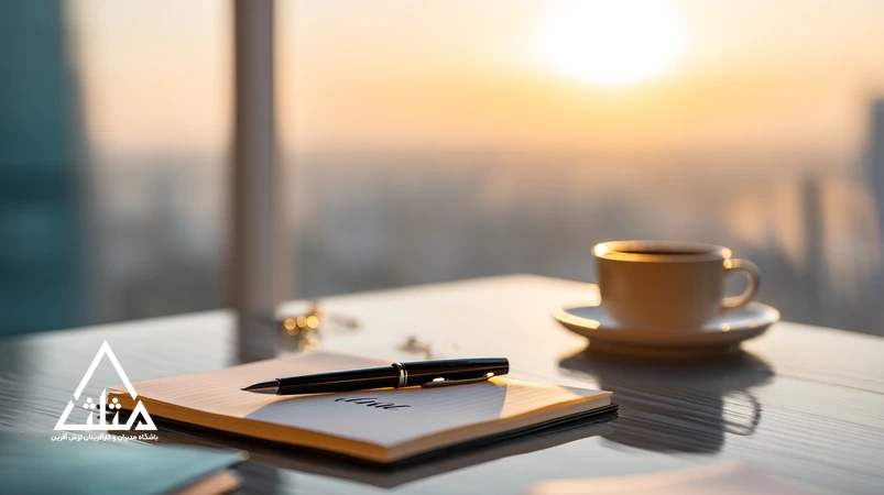 تصویر الهام روزانه مدیران؛ یک جمله کوتاه نوشته‌شده روی دفتر روی میز کار صبحگاهی برای تمرکز و روتین مدیران