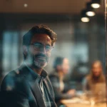 نمایی از یک رهبر باتجربه در دفتر مدرن تهران که سبک‌های رهبری موقعیتی (هدایتگری، مربیگری، حمایتی، واگذاری) را برای تیم توضیح می‌دهد