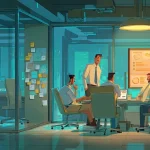 تصویر تیم یک استارتاپ ایرانی در حال مدیریت رشد سریع با داشبوردهای مقیاس‌پذیری، شاخص‌های رشد و تمرکز بر کیفیت خدمات و جریان نقدی در سال‌های ابتدایی