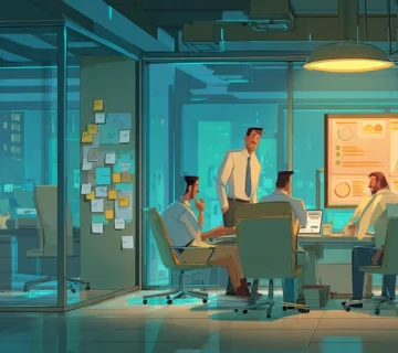 تصویر تیم یک استارتاپ ایرانی در حال مدیریت رشد سریع با داشبوردهای مقیاسپذیری، شاخصهای رشد و تمرکز بر کیفیت خدمات و جریان نقدی در سالهای ابتدایی