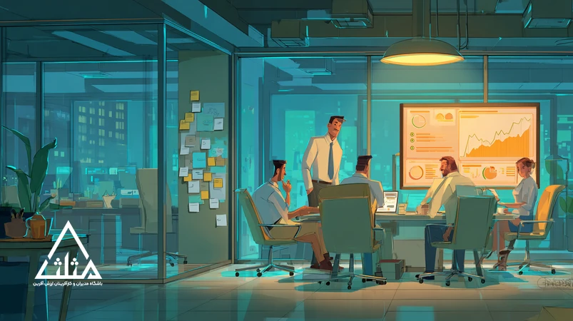 تصویر تیم یک استارتاپ ایرانی در حال مدیریت رشد سریع با داشبوردهای مقیاس‌پذیری، شاخص‌های رشد و تمرکز بر کیفیت خدمات و جریان نقدی در سال‌های ابتدایی