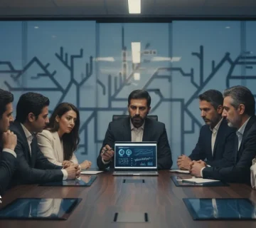 جلسه مدیران در اتاق کنفرانس با نمودارهای مبهم؛ تصویر مفهومی از شکل‌گیری تصمیم‌های بد در سازمان‌های حرفه‌ای