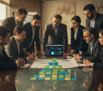 جلسه مدیران در اتاق هیئت‌مدیره درباره تصمیم‌های مدیریتی مرتبط با برند؛ برند به‌عنوان تصمیم مدیریتی نه فعالیت تبلیغاتی