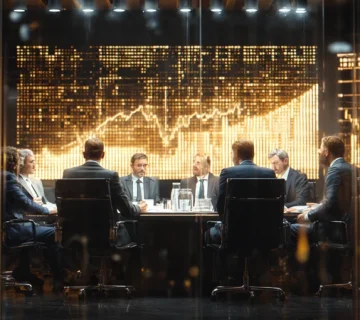 Iranian business leaders discussing business financing and low-risk investment strategies in a professional meeting room