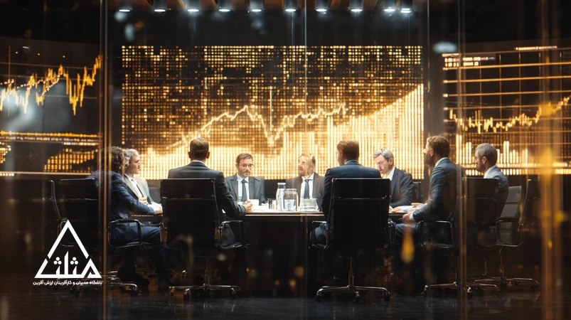 Iranian business leaders discussing business financing and low-risk investment strategies in a professional meeting room