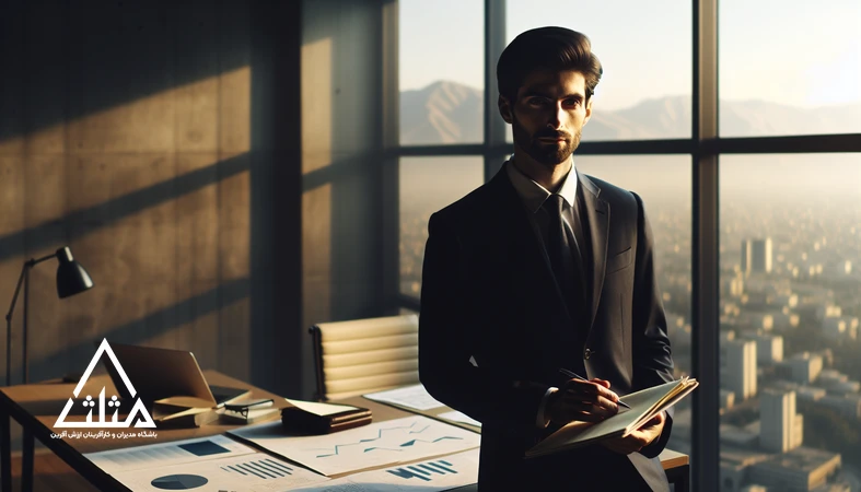 مدیر در فضای کاری مدرن در حال یادداشت‌برداری برای الهام روزانه و تصمیم‌گیری بهتر بدون شعار