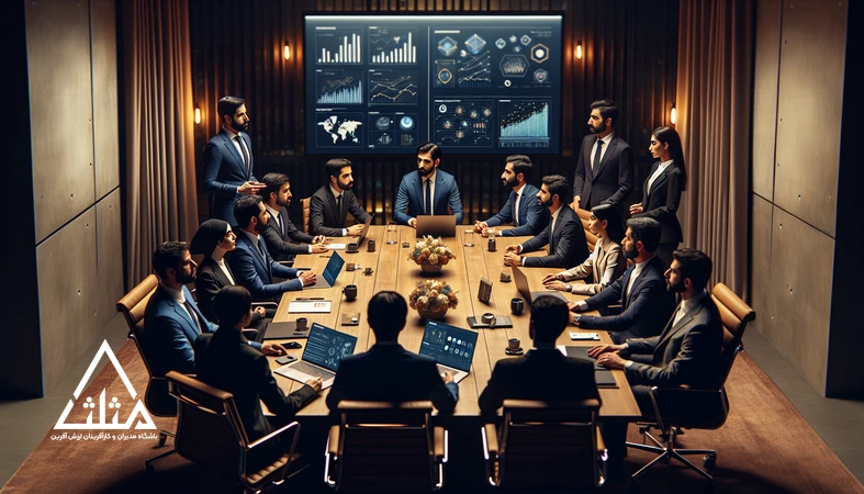 جلسه مدیران در حال تحلیل داشبورد و تبدیل داده به بینش برای تصمیم‌گیری داده‌محور