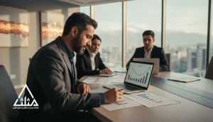 جلسه مدیریتی برای تحلیل شکست در کارآفرینی و بررسی داده‌ها و نمودارهای کسب‌وکار