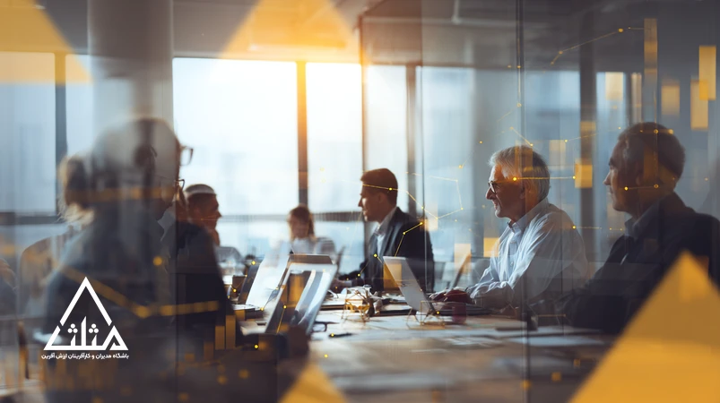 Iranian entrepreneurs and managers discussing low-risk business ideas in a modern Tehran co-working space, symbolizing entrepreneurship in Iran today