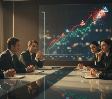 جلسه مدیران در حال بررسی نمودار رشد سریع و ریسک‌های پنهان رشد کسب‌وکار قبل از بحران