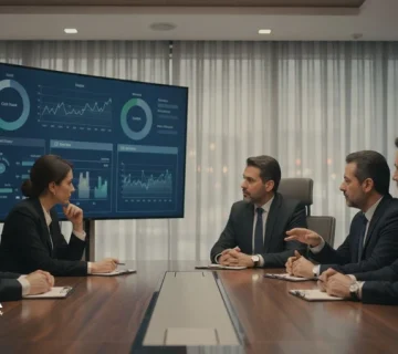جلسه مدیران در حال بررسی داشبورد مالی و تصمیم‌های مالی مدیران غیرمالی برای کنترل سود، نقدینگی و ریسک