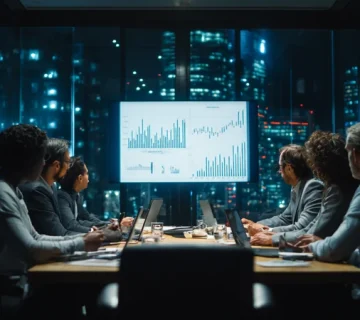 مدیران و کارآفرینان در حال تحلیل نمودارهای مالی و مدیریت مالی برای مدیران غیرمالی در یک جلسه حرفه‌ای