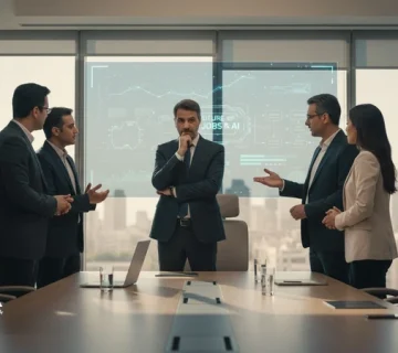 مدیران در جلسه استراتژی درباره آینده مشاغل، تحول دیجیتال و مهارت‌های مدیران برای کار در عصر AI