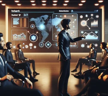 مدیران در جلسه‌ای حرفه‌ای درباره آیندهٔ کار و آمادگی برای مشاغل دیجیتال با تمرکز بر داده‌محوری و رهبری دیجیتال