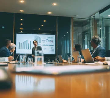 مدیران در حال تصمیم‌گیری گروهی در جلسه تیم مدیریتی با تمرکز بر خطاهای رایج تصمیم‌گیری جمعی