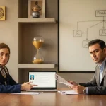 جلسه مدیر و مسئول منابع انسانی برای طراحی سیستم جذب و نگهداشت نیرو؛ بررسی رزومه‌ها و برنامه آنبوردینگ در محیط کاری حرفه‌ای