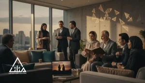 مدیران در حال گفتگوی حرفه ای درباره کتاب ها و فیلم های مدیریتی برای تغییر نگاه به رهبری و تصمیم گیری