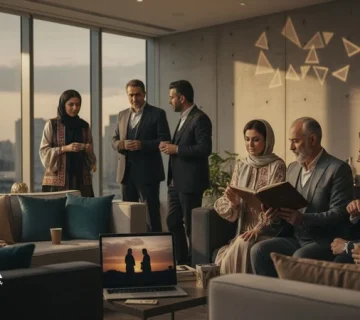 مدیران در حال گفتگوی حرفه ای درباره کتاب ها و فیلم های مدیریتی برای تغییر نگاه به رهبری و تصمیم گیری