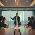 جلسه مدیریتی با نمایش داشبورد KPI که مفهوم توهم کنترل ناشی از ابزارهای مدیریتی و نرم‌افزارهای کنترلی را نشان می‌دهد