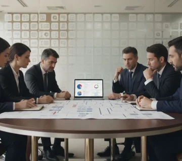 جلسه مدیران برای انتخاب ابزار مدیریتی مناسب مانند CRM، ERP، OKR و ابزار مدیریت پروژه با تمرکز بر تصمیم گیری درست و پیاده سازی نرم افزار