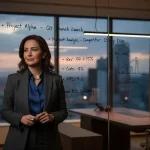 مدیر ایرانی در فضای کاری مدرن در حال مرور برنامه توسعه فردی مدیریتی و یادداشت معیارهای عملکرد برای مدیر موثر شدن