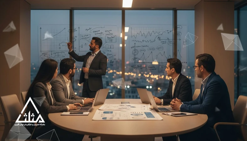 مدیران در جلسه برنامه‌ریزی سناریویی برای آینده مشاغل ناپایدار و مدیریت عدم‌قطعیت در محیط کسب‌وکار