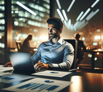 مدیر در حال تمرین ذهن‌آگاهی در محیط کاری برای افزایش تمرکز و بهبود کیفیت تصمیم‌گیری مدیریتی