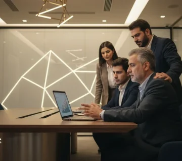 جلسه مدیران در حال بررسی نمودار رشد سازمان؛ تصویر مفهومی درباره اینکه رشد سازمان بدون رشد مدیر ممکن نیست