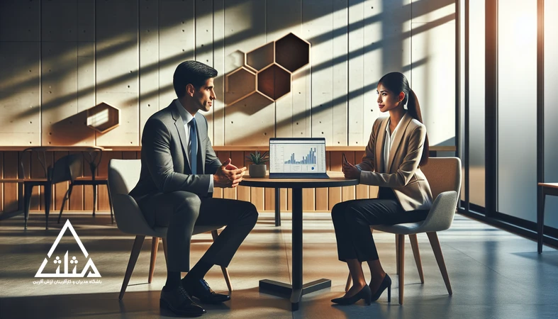 جلسه یک‌به‌یک مدیریت عملکرد کارکنان با تمرکز بر بازخورد مؤثر و جلوگیری از فرسودگی تیم در محیط کاری حرفه‌ای