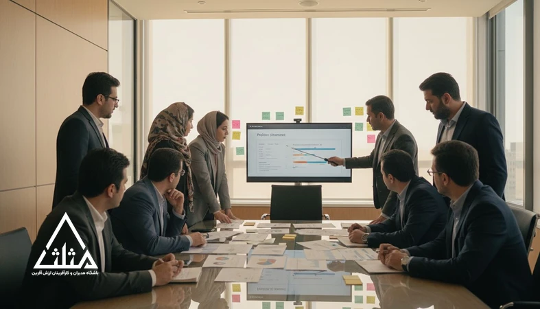 جلسه مدیریتی برای نوآوری کاربردی در کسب‌وکار با تمرکز بر حل مسئله واقعی و شاخص‌های سنجش