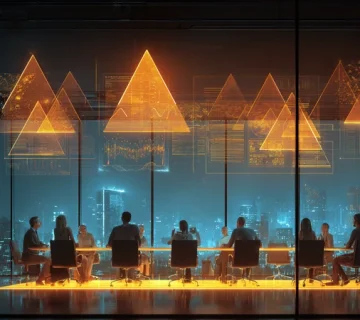 مدیران و کارآفرینان در حال طراحی نوآوری سودآور و تبدیل خلاقیت به ارزش اقتصادی و مزیت رقابتی در یک جلسه حرفه‌ای