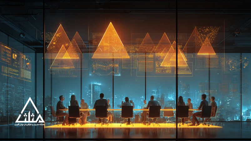 مدیران و کارآفرینان در حال طراحی نوآوری سودآور و تبدیل خلاقیت به ارزش اقتصادی و مزیت رقابتی در یک جلسه حرفه‌ای