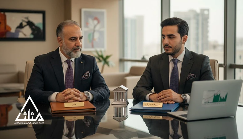 جلسه مدیران برای تصمیم تامین مالی بین جذب سرمایه و وام با نمودارهای نقدینگی و برنامه رشد