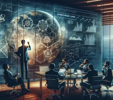 جلسه مدیران در حال تبدیل ایده خام به مدل کسب‌وکار پایدار و بررسی اعتبارسنجی ایده و جریان درآمدی