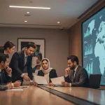 مدیران در جلسه تحلیل بازار و بررسی داده‌های قابل اتکا برای تصمیم‌های بزرگ و کاهش ریسک تصمیم‌گیری