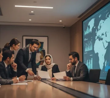 مدیران در جلسه تحلیل بازار و بررسی داده‌های قابل اتکا برای تصمیم‌های بزرگ و کاهش ریسک تصمیم‌گیری