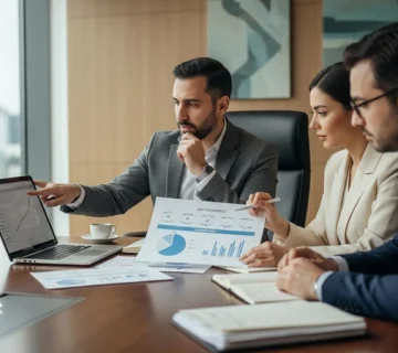 جلسه مدیران استارتاپ برای تصمیم‌گیری درباره آمادگی مقیاس‌پذیری با بررسی نمودار رشد و واحد اقتصادی