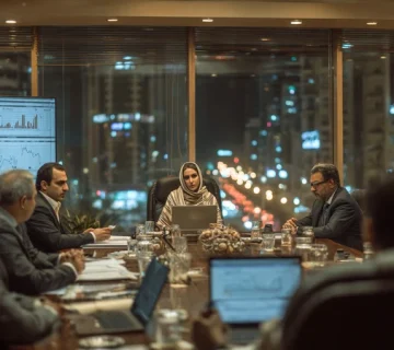 مدیران ایرانی در یک جلسه کاری در حال بررسی گزارش‌های مالی و ریسک‌های مالیات و حسابداری کاربردی برای مدیران