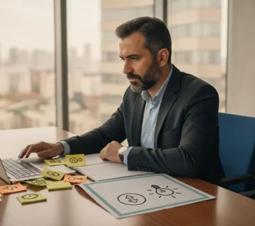 مدیر در حال مدیریت زمان و تفکیک کارهای فوری از کارهای مهم با برنامه‌ریزی و اولویت‌بندی در محیط کاری